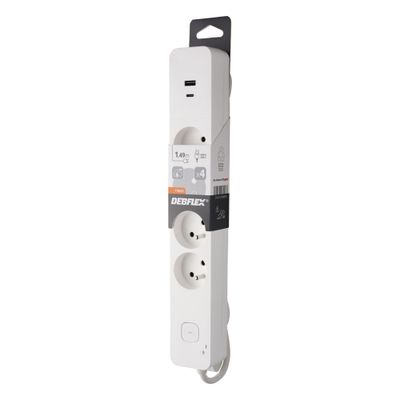 Multiprise parafoudre avec interrupteur 4 prises + 2 USB-A+C blanc - DEBFLEX