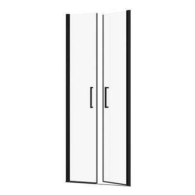 Porte de douche battante 80x200 cm profilé noir verre transparent 6 mm Saloon - AURLANE