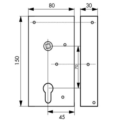 Serrure en applique verticale à fouillot 80 x 150 mm reversible et pêne réglable THIRARD