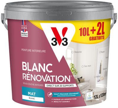 Peinture de rénovation multi- V33supports 2 en 1 mat 10 L + 2 L gratuits - V33