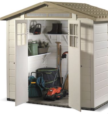 Abri de jardin en résine avec toit bi-pente et plancher en dalle composite 3,13 m², Livraison à domicile incluse - HABRITA