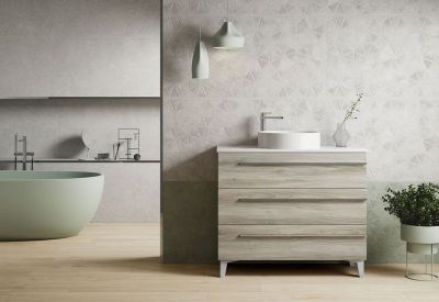 Meuble de salle de bains Cies 3 tiroirs L100 x H84 x P45 cm panneau de particules pin gris