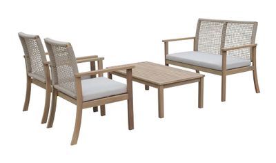 Salon de jardin SEVILLE polyester beige résine tressée 4 places, Livraison à domicile - PROLOISIRS