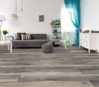 Sol stratifié décor chêne gris HARBOUR ép 12 mm 18,8 x 137,5 cm AC5 paquet de 1,293 m² KRONOTEX