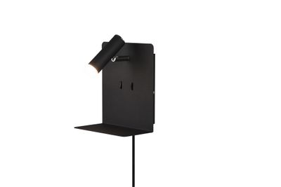 Spot LED mural avec tablette 3W + 1,5W lumière blanc chaud Noir- Element TRIO