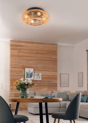 Ventilateur de plafond Design naturel 4xE27 + télécommande Ø50cm - Lillesand REALITY