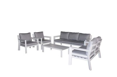 Salon de jardin détente SAKURA 7 personnes en aluminium blanc et gris