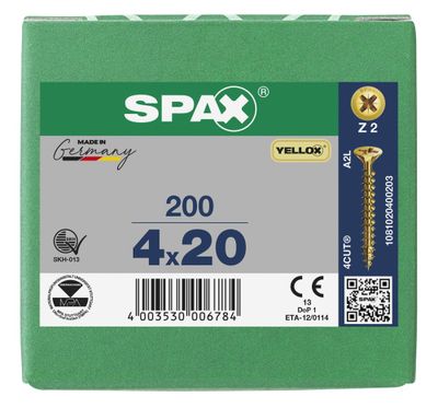 Vis tête fraisée PZ 4 x 20 mm par 200 SPAX