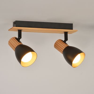 Réglette 2 spots E14 2x7W Noir et bois - Matteo COREP
