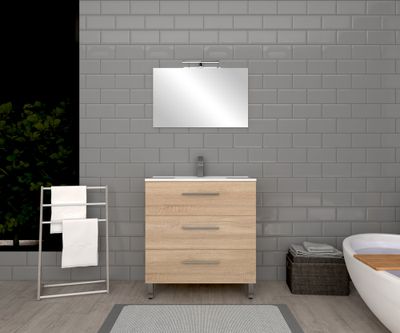 Meuble de salle de bains Volta 3 tiroirs L80 x H88 x P46 cm bois mélaminé couleur bois