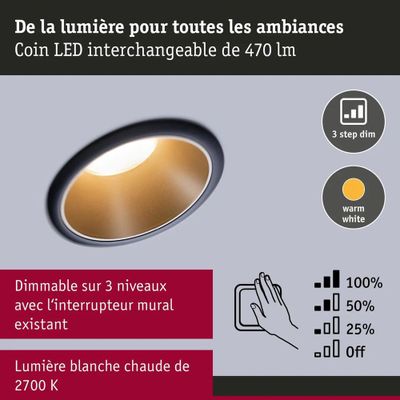 Spot LED encastrable salle de bain IP65 module remplaçable anti-éblouissement Noir/or - Cole PAULMANN