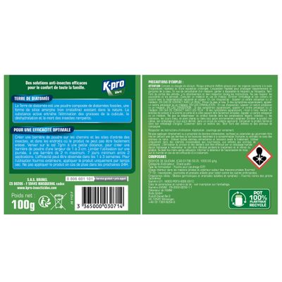Terre de diatomée pour insectes rampants (cafards, fourmis...) 100g - K-PRO