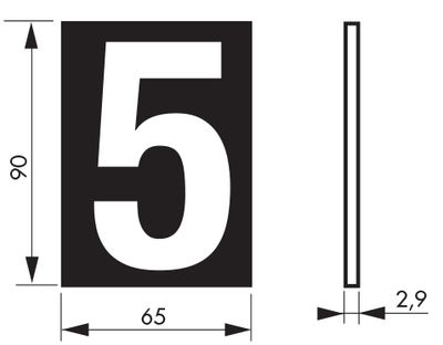 Plaque chiffre 5 adhésive 65 x 90 mm fond bleu THIRARD