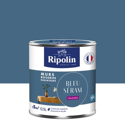 Peinture murs, boiseries et radiateurs bleu seram velours 0,5 L - RIPOLIN