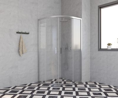 Accès d'angle coulissant 1/4 de cercle 90x90x185 cm profilé chrome verre transparent 4 mm Primera - OCEA