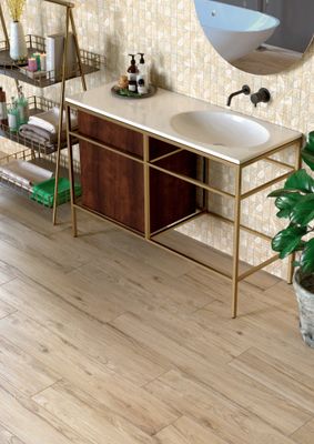 Carrelage sol intérieur effet bois amande NWOOD ép 10 mm 20 x 120 cm rectifié paquet de 1,44 m² HERBERIA