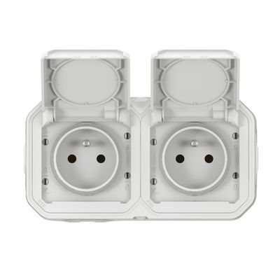 Double prise électrique étanche IP55 en saillie horizontale 2 pôles + terre Blanc - Plexo LEGRAND
