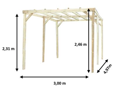 Carport Autoclavé toit plat sans couverture / surf. ext. : 14,91 m², Livraison à domicile incluse - HABRITA