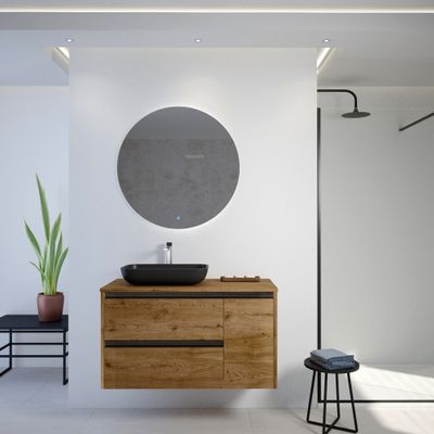 Caisson de salle de bains Thana 2 tiroirs 1 porte L100 x H55 x P45 cm panneau de particules vieux chêne