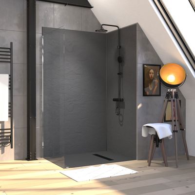 Paroi de douche latérale fixe 80x200 cm profilé chrome verre transparent 8 mm Rolling - AURLANE