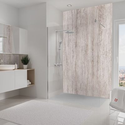 Panneau mural de douche 100x255 cm travertin beige DecoDesign Décor - SCHULTE