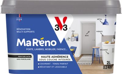 Peinture de rénovation multi- V33supports MaRéno gris porcelaine finition satinée 2 L - V33