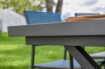 Table de jardin à rallonge ouverture automatique HORTENSE aluminium/céramique beige 200/260x100 cm