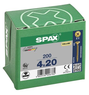 Vis tête fraisée PZ 4 x 20 mm par 200 SPAX