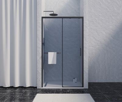 Porte de douche coulissante 100x200 cm profilé noir verre fumé 8 mm Signature - OCEA