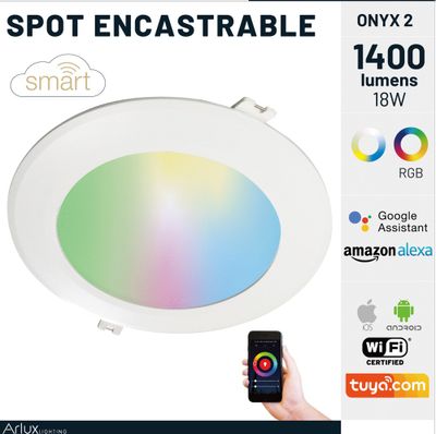 Spot LED encastrable extra-plat connecté WiFi multicolore + blanc Blanc - Onyx2 ARLUX