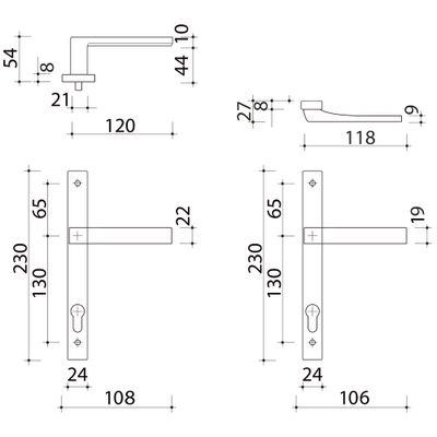 Poignées de porte col court plaque étroite Loft blanc mat à cylindre ALPERTEC