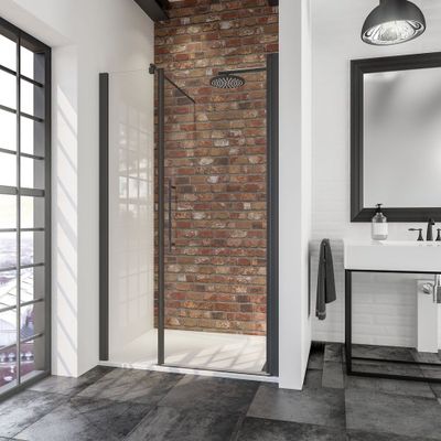 Porte de douche pivotante 140x192 cm profilé noir verre transparent 5 mm New Style - SCHULTE