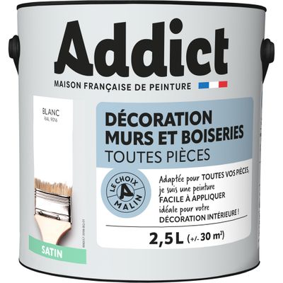 Peinture décoration Murs et Boiseries SATIN 2,5 L blanc - ADDICT