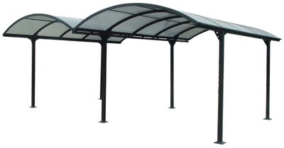 Double Carport en aluminium toit 1/2 rond  surf. Extérieur : 28,62 m² / toit plaques en  polycarbonate, Livraison à domicile incluse - HABRITA
