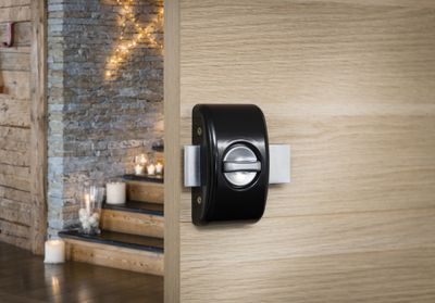 Verrou de porte d'entrée universel à bouton et cylindre 45 mm noir 4 clés THIRARD