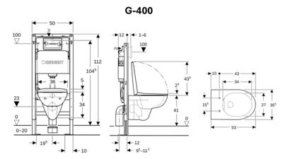 Pack WC suspendu sans bride G-400 Design V2 - GEBERIT
