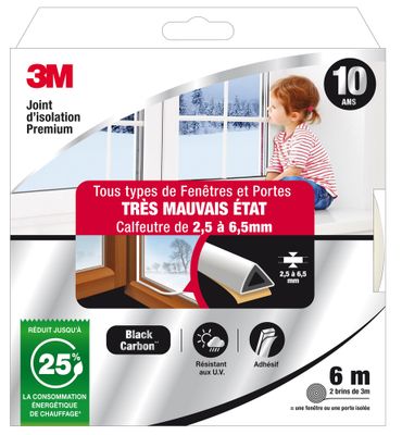 Joint d'isolation pour fenêtre et porte 6 m 2.5 à 6.5 mm Premium blanc 3M