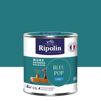 Peinture murs, boiseries et radiateurs bleu pop mat 0,5 L - RIPOLIN
