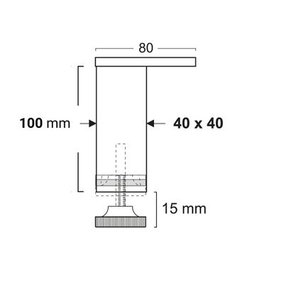 Pied carré réglable hauteur 100 mm aluminium REI