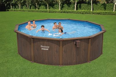 Piscine hors sol ronde tubulaire imitation bois Ø 490 cm hauteur 130 cm - BESTWAY