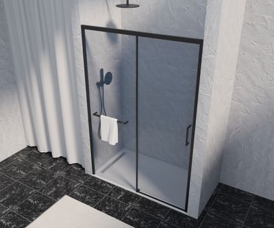 Porte de douche coulissante 140x200 cm profilé noir verre fumé 8 mm Signature - OCEA