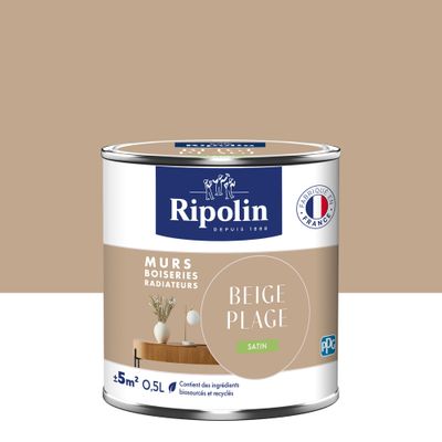 Peinture murs, boiseries et radiateurs beige plage satin 0,5 L - RIPOLIN