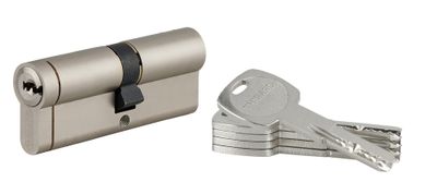 Cylindre de serrure double entrée débrayable 40 x 45 mm Transit 1 haute sécurité nickelé 5 clés longues THIRARD