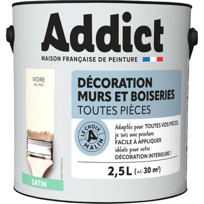 Peinture décoration Murs et Boiseries SATIN 2,5 L ivoire - ADDICT