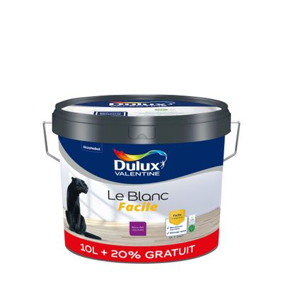 PEINTURE MULTI-SUPPORTS BLANC FACILE BLANC BASE WHITE VELOURS 10L + 20% GRATUIT - DULUX VALENTINE
