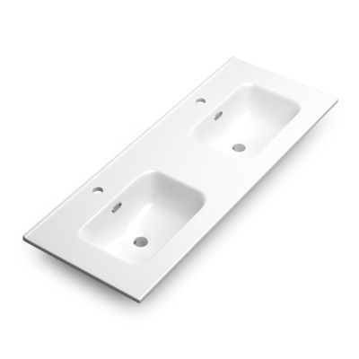 Plan double vasque de salle de bains New Onix L120 x H19 x P46 cm céramique blanc
