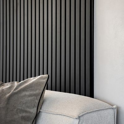 Panneau décoratif MDF 3D Latt noir matt sur fond noir - Lot de 2 - 20 x 287 x 1250 mm - AJ TIMBER