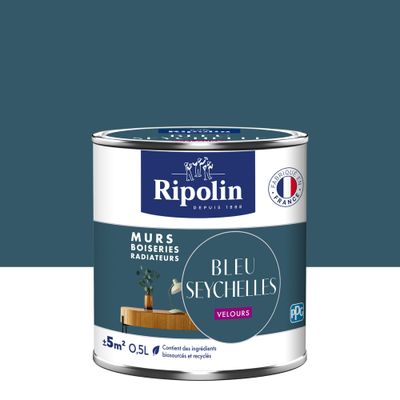 Peinture murs, boiseries et radiateurs bleu seychelles velours 0,5 L - RIPOLIN