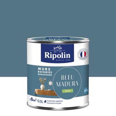 Peinture murs, boiseries et radiateurs bleu madura satin 0,5 L - RIPOLIN