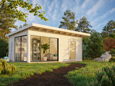 Studio de jardin en bois Andrea avec baies coulissantes double vitrage - 25,7 m² hors-tout - Livraison à domicile - PALMAKO